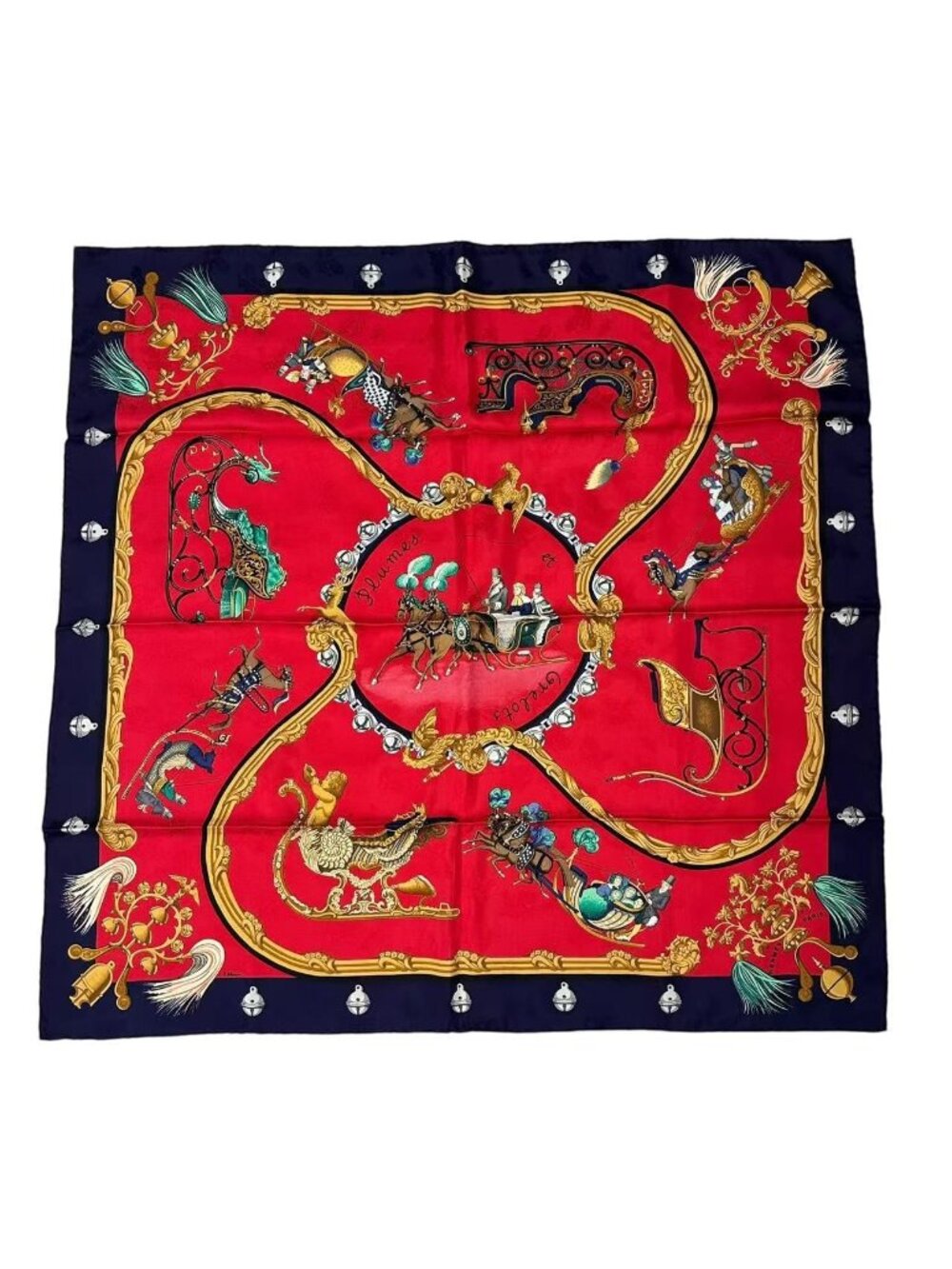 Hermes Carre 90 Plumes Et Grelots Feathers and Bells Scarf Silk Red